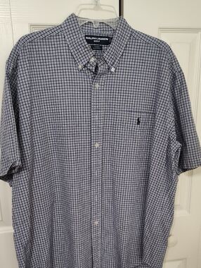 Ralph Lauren Golf Short-Sleeve Navy and White Micro-Check Button-Down Shirt